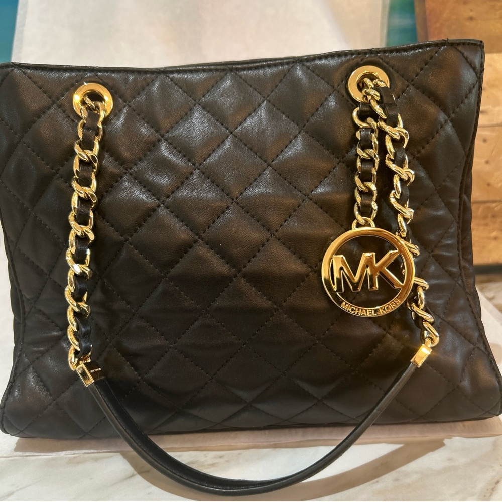 Michael Kors Quilted Black Shoulder Bag with Gold Chain